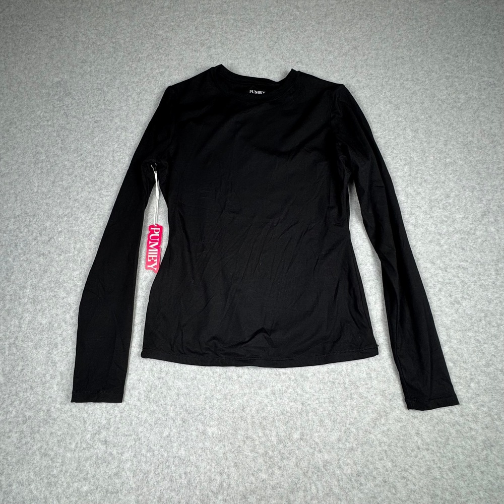 PUMIEY Womens Long Sleeve Crew Neck Bodycon Top Black Size S NWT
